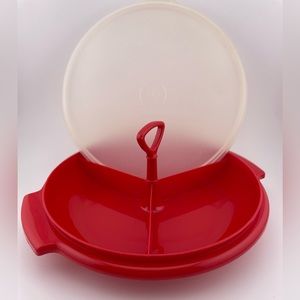 Vintage, Red, Suzette Relish Tray with Handle and Lid, 3 pieces by Tupperware